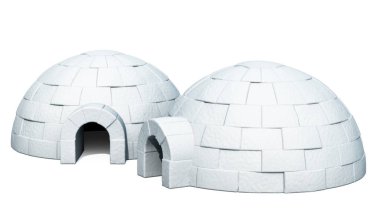 İki igloolarda, beyaz arka plan üzerinde izole 3d render