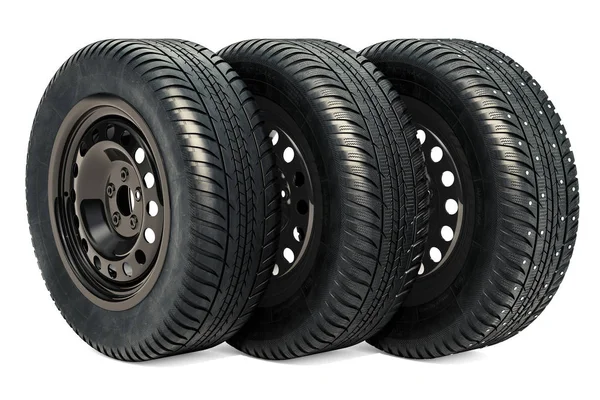 Car Wheels Winter Summer Tires Rendering — Stock Photo, Image