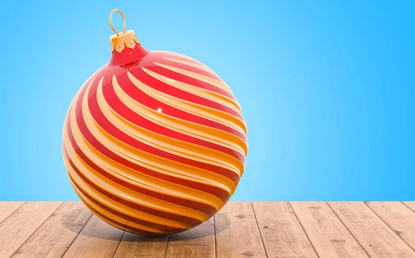 Boże Narodzenie Red Ball Ornament Drewnianym Stole Renderowania — Zdjęcie stockowe