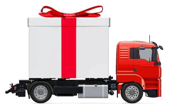 Gift Delivery Concept Truck Gift Box Rendering Isolated White Background — Stock Photo, Image