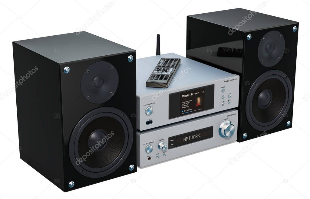 Home Stereo System, 3D rendering isolated on white background