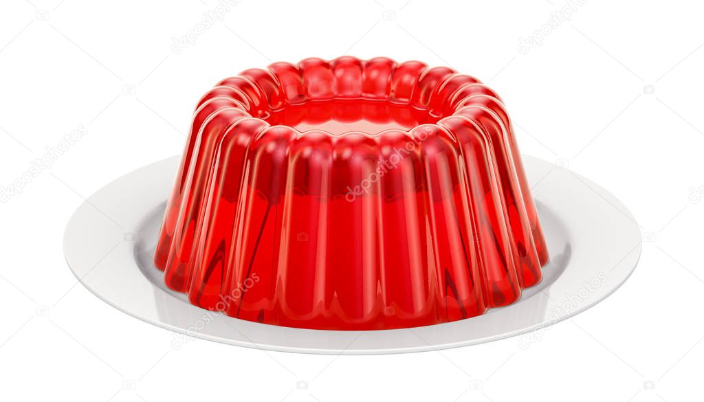 Jelly on a plate, 3D rendering isolated on white background