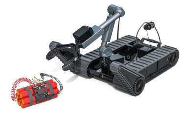 Bomba imha robot bomba, beyaz arka plan üzerinde izole 3d render ile