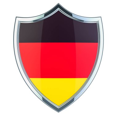 Alman bayrağı, beyaz arka plan üzerinde izole 3d render ile kalkan