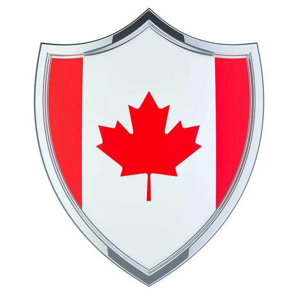 Kanada Bayrağı Beyaz Arka Plan Üzerinde Izole Render Ile Kalkan — Stok fotoğraf