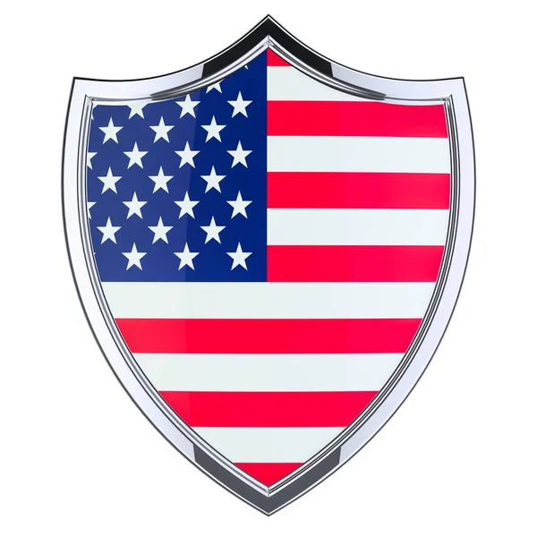 Escudo Com Bandeira Dos Estados Unidos Renderização Isolada Fundo Branco — Fotografia de Stock