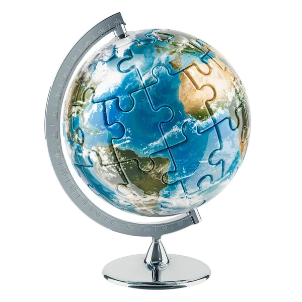 Географічний Глобус Землі Головоломки Візуалізація Ізольована Білому Тлі — стокове фото