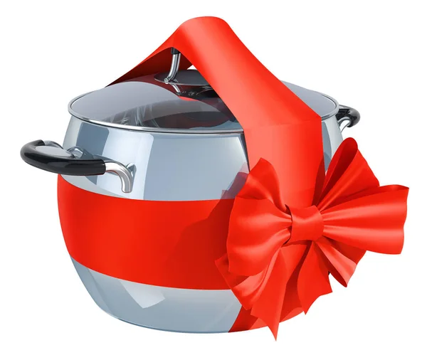 Cooking Stainless Red Ribbon Bow Rendering Isolated White Background — Stock Photo, Image