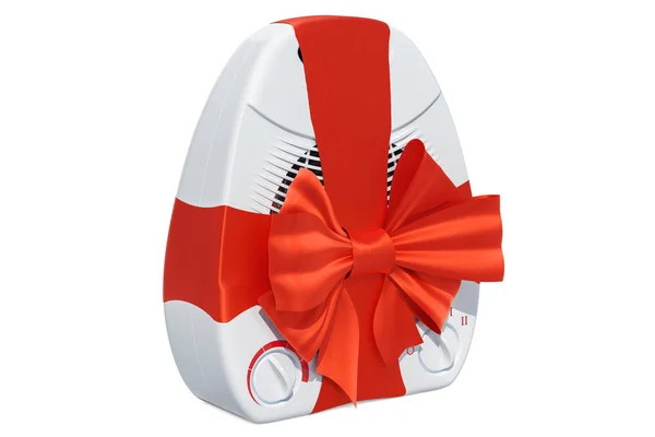 Concept Cadeau Ventilateur Chauffant Avec Ruban Rouge Arc Rendu Isolé — Photo