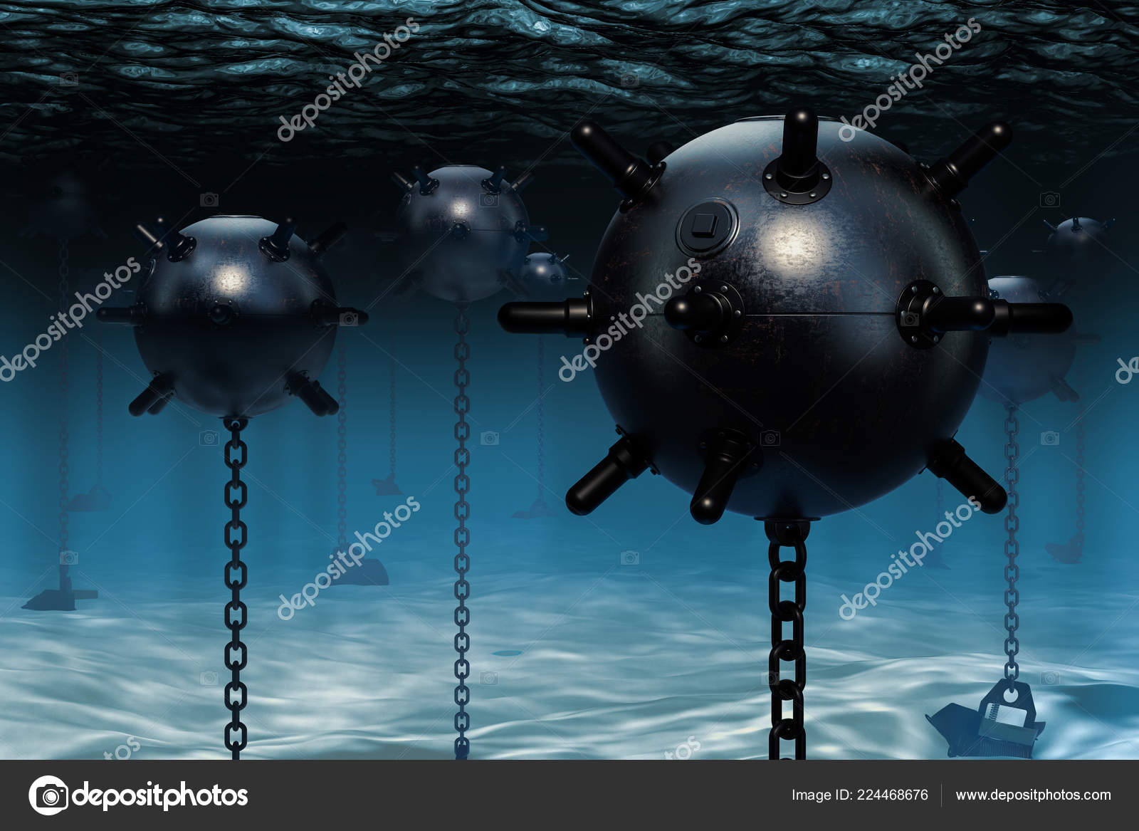 Underwater Mines Naval Mines Rendering Stock Photo by ©alexlmx 224468676