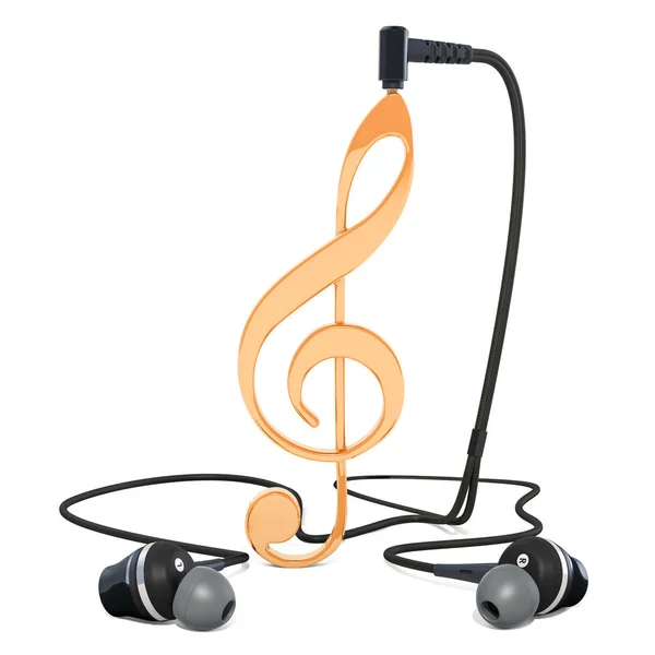 Music Note Earphones Musical Concept Rendering Isolated White Backgroun — Stock Photo, Image