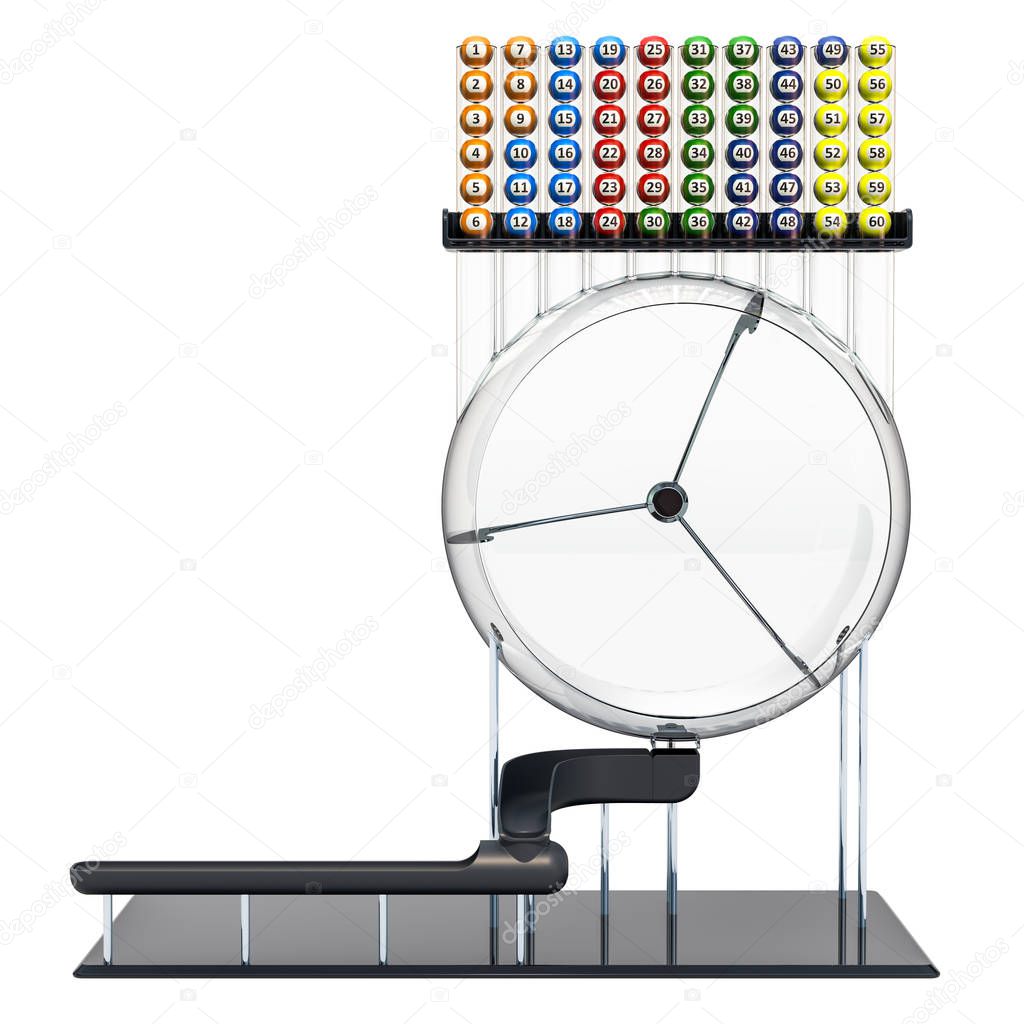 Lottery machine with lottery balls inside. 3D rendering isolated on white background