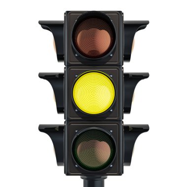 Sarı renk, beyaz arka plan üzerinde izole 3d render ile trafik ışık