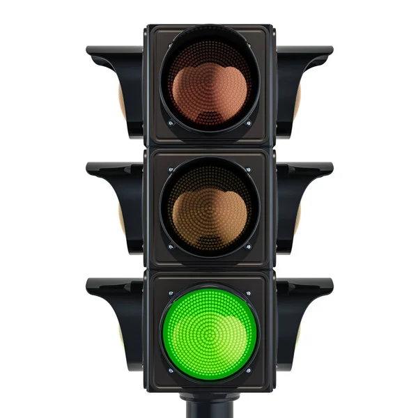 Traffic Light Green Color Rendering Isolated White Background — Stock Photo, Image