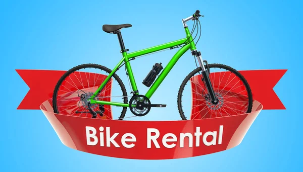 Concepto Alquiler Bicicletas Con Texto Etiqueta Renderizado — Foto de Stock