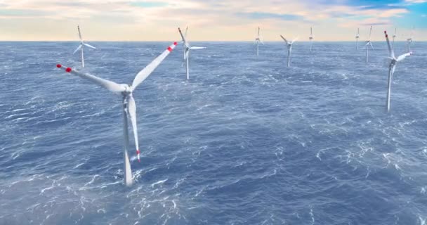 Parque Eólico Turbinas Eólicas Mar Animação Renderização — Vídeo de Stock