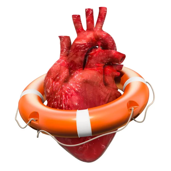 Cuore Umano Con Salvagente Cuore Protegge Concetto Rendering Isolato Sfondo — Foto Stock