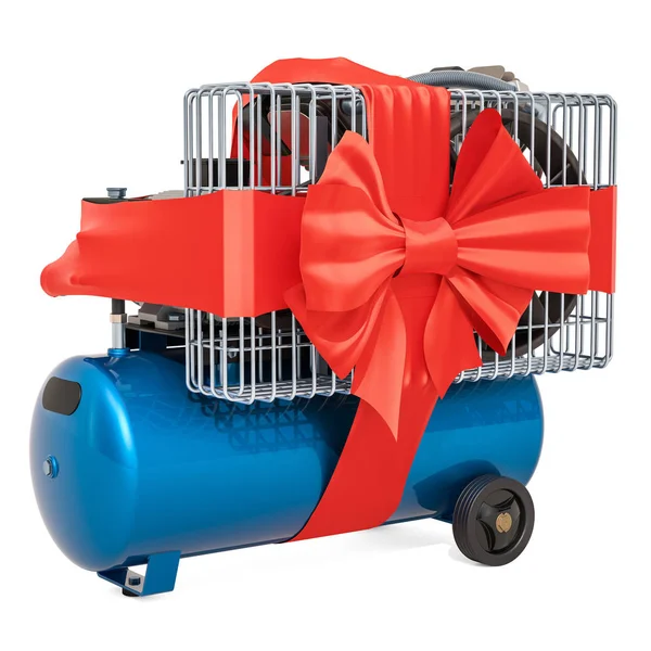 Portable Air Compressor Bow Ribbon Gift Concept Rendering Isolated White — Stock Photo, Image