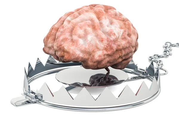 Человеческий Мозг Внутри Медвежьей Ловушки Рендеринг Изолирован Белом Фоне — стоковое фото