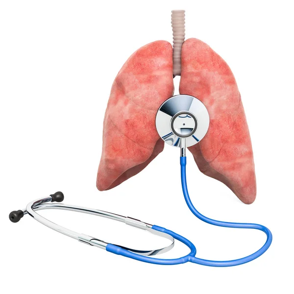 人的肺与听诊器 肺概念的诊断和治疗 三维渲染 — 图库照片