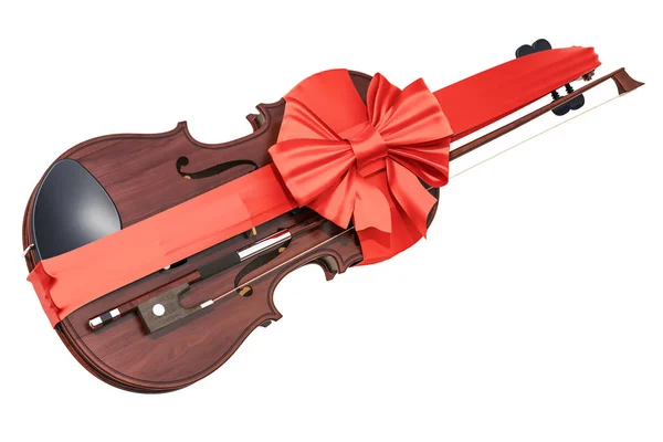 Violino Con Fiocco Nastro Idea Regalo Rendering Isolato Sfondo Bianco — Foto Stock