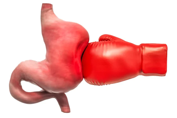 Біль Шлунку Концепція Захворювання Шлунка Людський Живіт Боксерською Рукавичкою Візуалізація — стокове фото