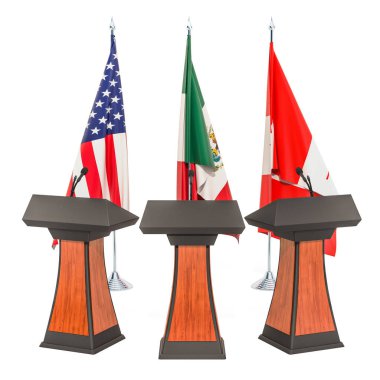 United States - Mexico - Canada Agreement, USMCA or NAFTA meeting concept. 3D rendering clipart