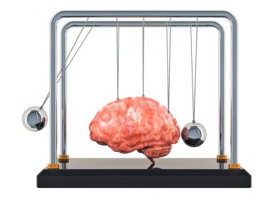 Beyin hastalığı veya imha, bellek kaybı kavramı. Newton'un beşiği beyin ile. Beyaz arka plan üzerinde izole 3d render