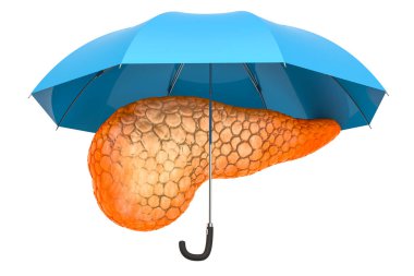 Human pancreas under umbrella, protect concept. 3D rendering isolated on white background clipart
