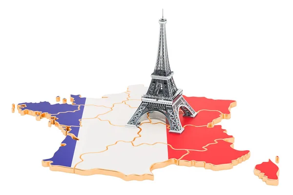 Mapa Francia Con Torre Eiffel Representación Aislada Sobre Fondo Blanco — Foto de Stock