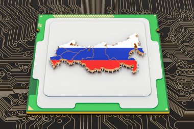 CPU bilgisayar işlemci birimi ile Rusya, 3B oluşturma bayrağı 