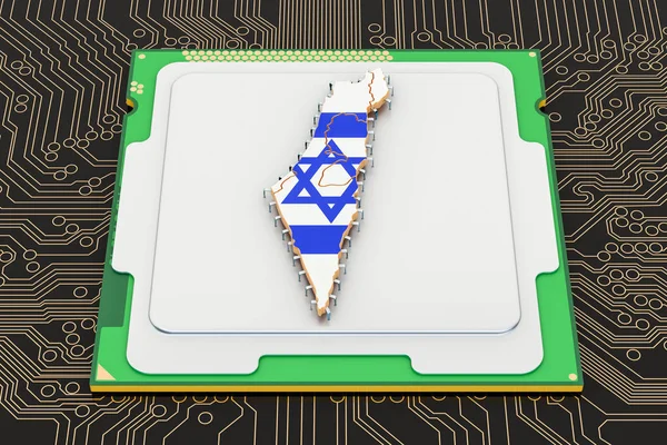 Jednostka Procesor Cpu Komputera Flagą Izraela Renderowania — Zdjęcie stockowe