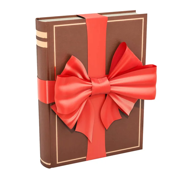 Libro Con Fiocco Rosso Nastro Idea Regalo Rendering Isolato Sfondo — Foto Stock