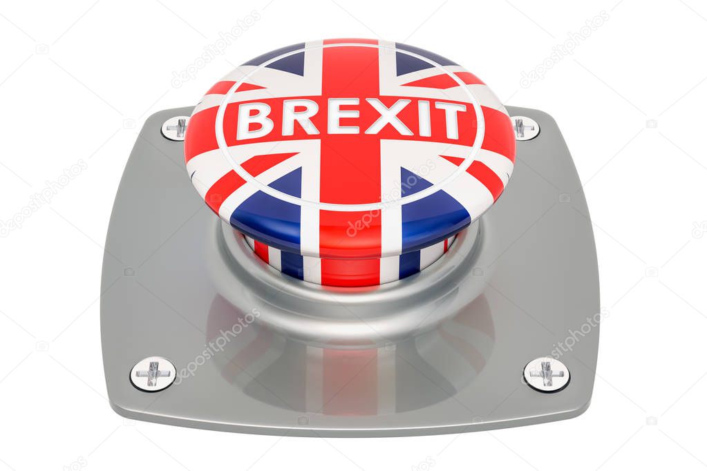 Brexit push button, 3D rendering isolated on white background