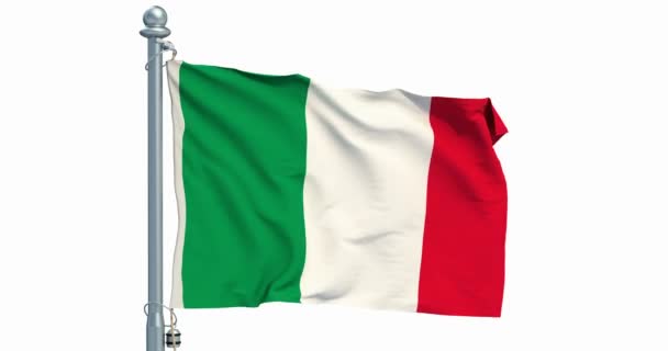 Bandera Italiana Ondeando Sobre Fondo Blanco Animación Renderizado — Vídeo de stock