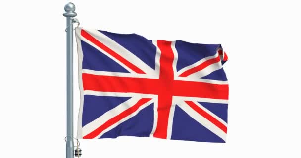 United Kingdom Flag Waving White Background Animation Rendering — Stock Video