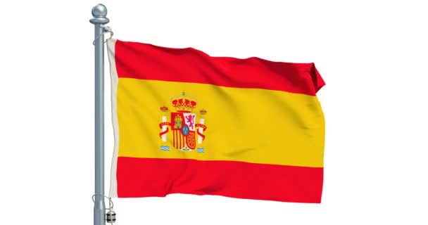 Ισπανική Σημαία Κυματίζει Άσπρο Φόντο Κινούμενα Σχέδια Rendering — Αρχείο Βίντεο