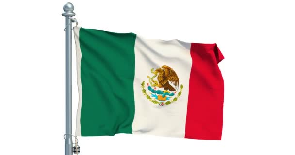 Mexická Vlajka Mávala Bílém Pozadí Animace Vykreslování — Stock video