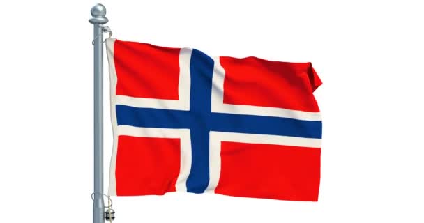 Bandera Noruega Ondeando Sobre Fondo Blanco Animación Renderizado — Vídeos de Stock