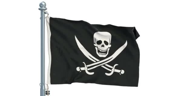 Bandera Piratería Ondeando Sobre Fondo Blanco Animación Renderizado — Vídeos de Stock