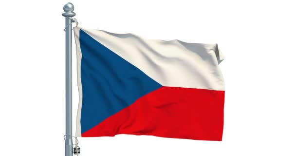 Bandera República Checa Ondeando Sobre Fondo Blanco Animación Renderizado — Vídeo de stock