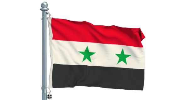 Bandera Siria Ondeando Sobre Fondo Blanco Animación Renderizado — Vídeos de Stock