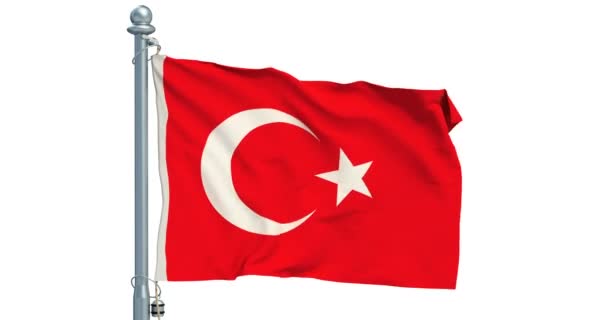 Bandera Turca Ondeando Sobre Fondo Blanco Animación Renderizado — Vídeos de Stock