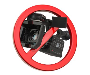 Forbidden sign with television camera. 3D rendering isolated on white background clipart