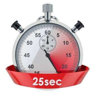 Kronometre ile 25 saniye zaman. Beyaz arka plan üzerinde izole 3d render