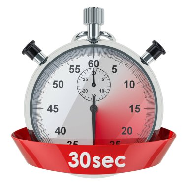 Kronometre ile 30 saniye zaman. Beyaz arka plan üzerinde izole 3d render