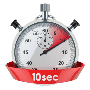 Kronometre ile 10 saniye zaman. Beyaz arka plan üzerinde izole 3d render