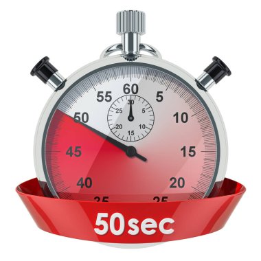 Kronometre ile 50 saniye zaman. Beyaz arka plan üzerinde izole 3d render