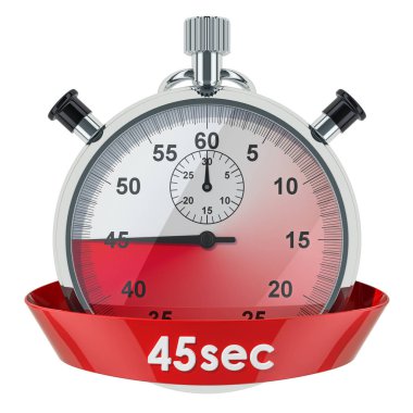 Kronometre ile 45 saniye zaman. Beyaz arka plan üzerinde izole 3d render