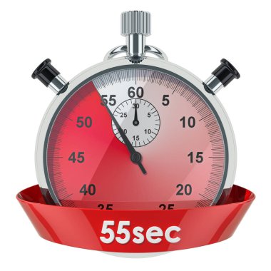 Kronometre ile 55 saniye zaman. Beyaz arka plan üzerinde izole 3d render